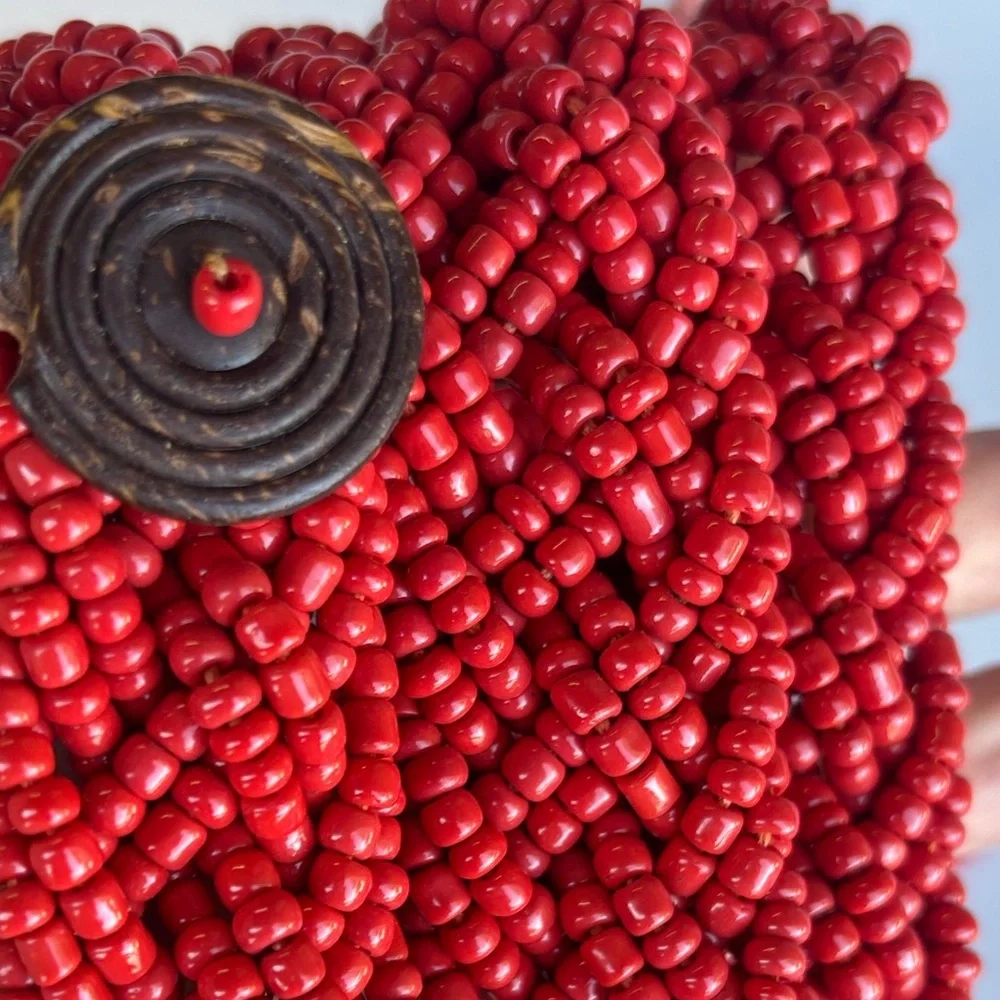 Coral Red Braided Beaded Red Rope Belt